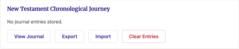 The Journal Data row for one study, showing View Journal, Export, Import, and Clear Entries buttons.